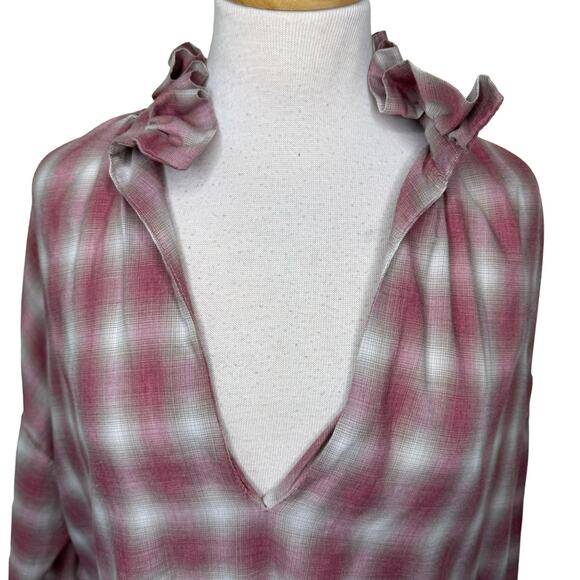 A SHIRT THING PENELOPE PLAID Ruffle Collar Long Sleeve Size Small - Picture 4 of 10